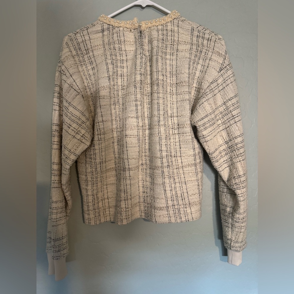 Zara Tweed Sweater Boucle Sweatshirt w/ Pearl Collar Size Small - Picture 4 of 6